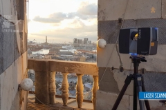 Rilievo BIM drone + laserscanner esterni ed interni del campanile della Cattedrale di San Lorenzo, Genova, con restituzione 3D per supporto alla progettazione per restauro